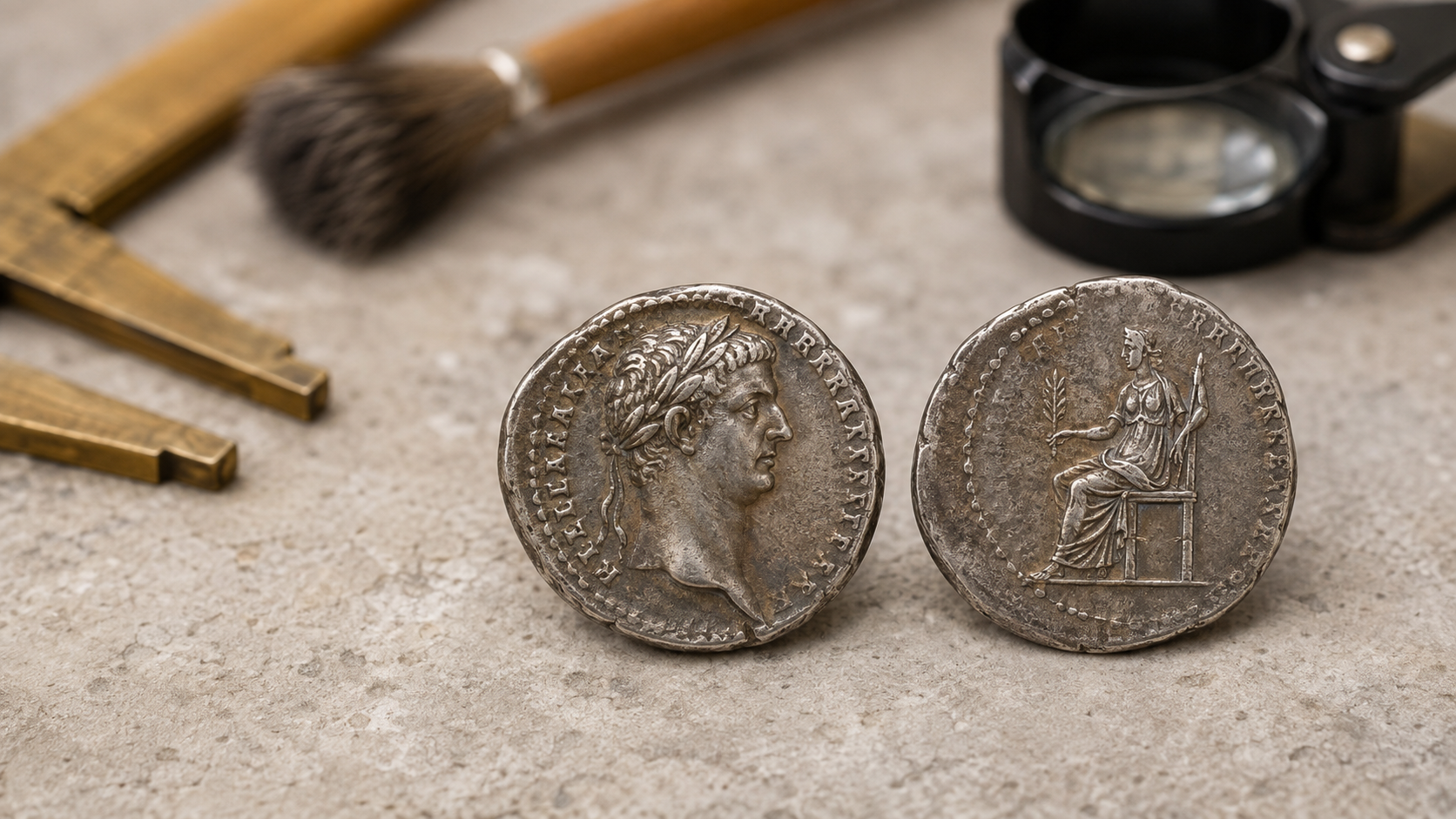 Silver denarius of Tiberius traditionally identified as the biblical Tribute Penny
<noscript><img decoding=